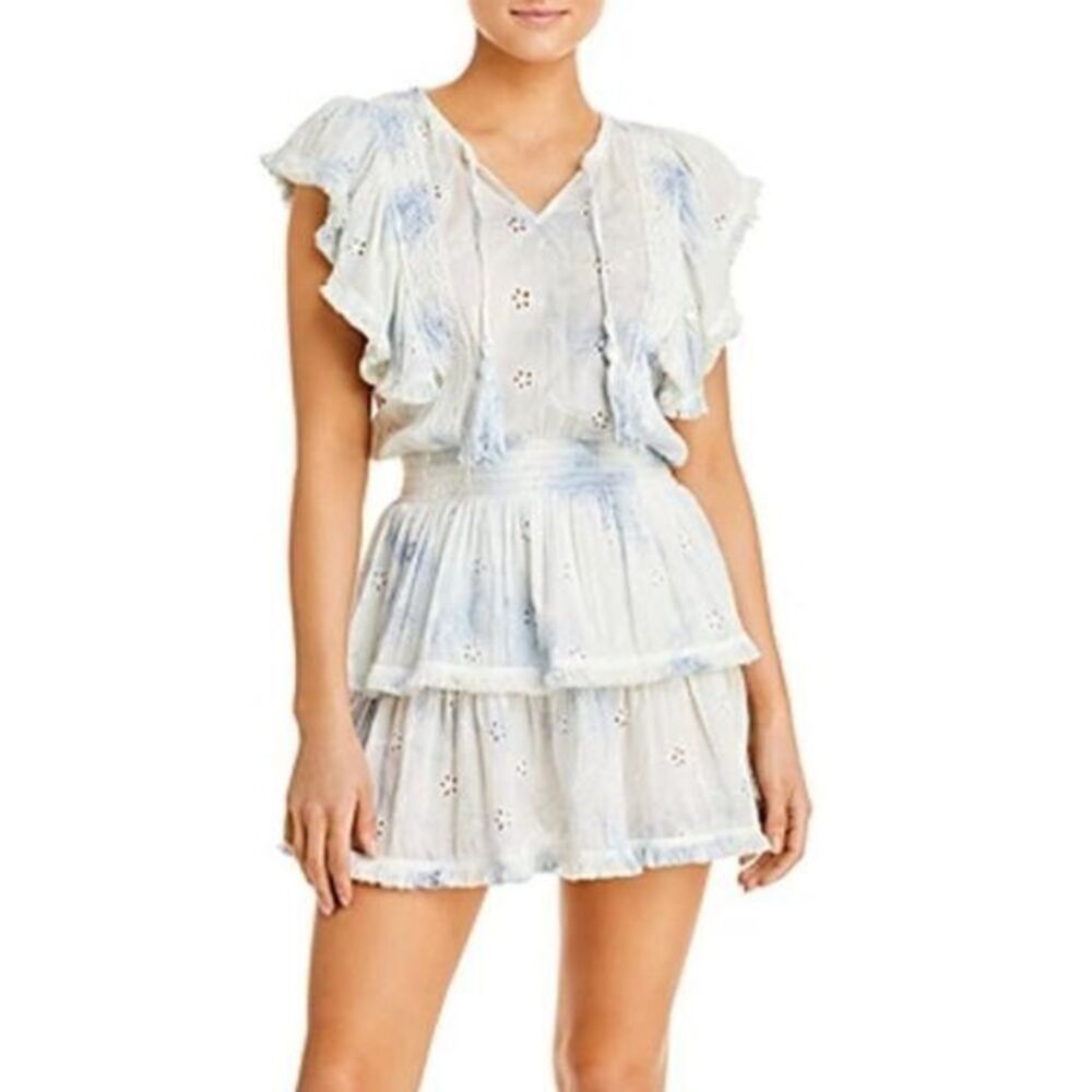 SURF GYPSY Ruffle Mini Eyelet Tie Dye Blue Dress